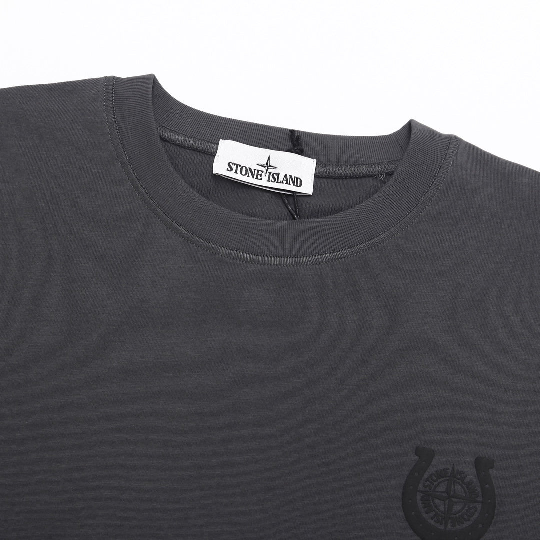 Stone Island Left Chest Horseshoe Compass Badge Print Crew Neck T-Shirt