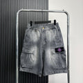 Stone Island Washed Denim Cargo Shorts with Front Patch Pockets and Compass Badge