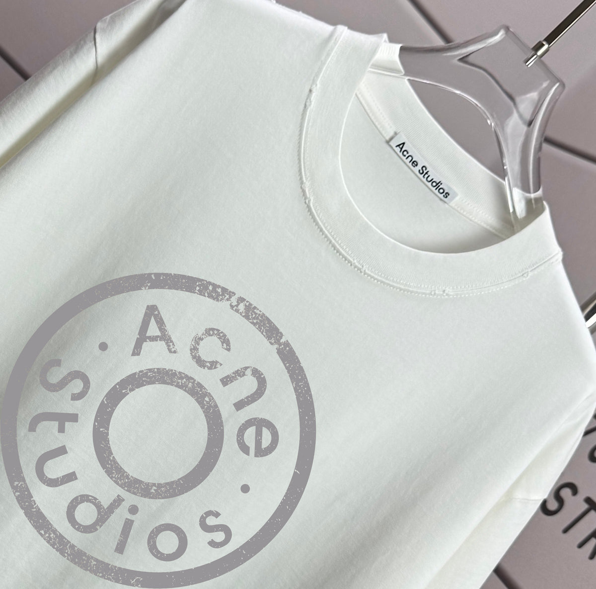 Acne Studios Large Circular Stamp‑Print Distressed‑Trim Crew‑Neck Short‑Sleeve T‑Shirt