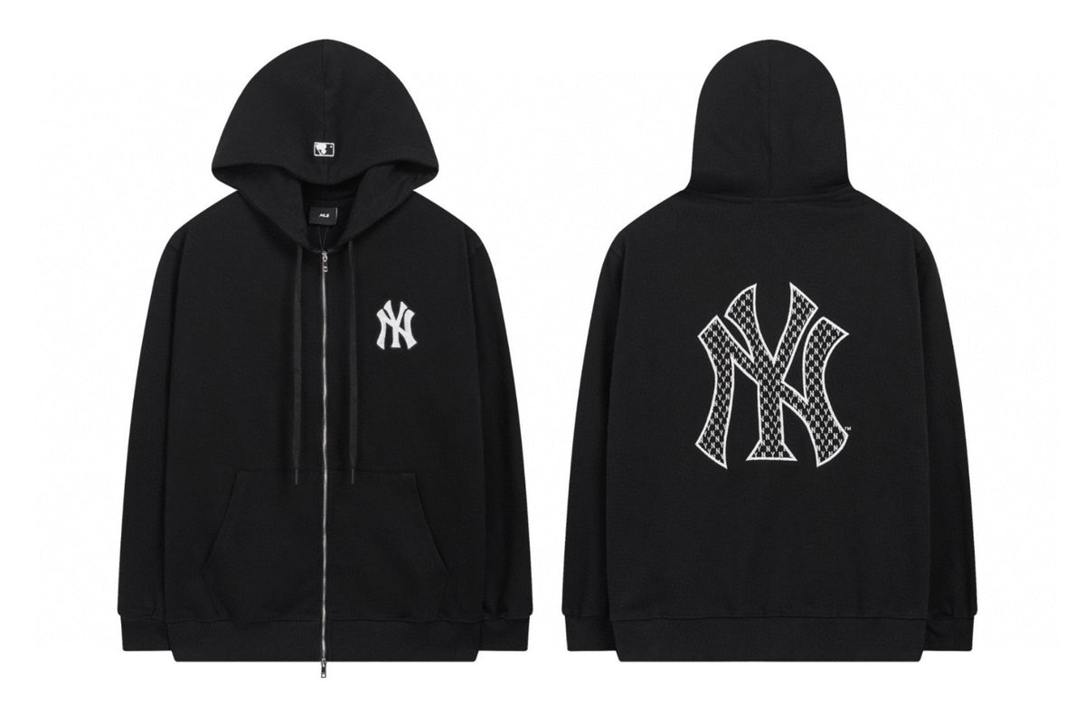 NY Yankees Diamond Mesh Fill Back Logo Zip-Up Hoodie