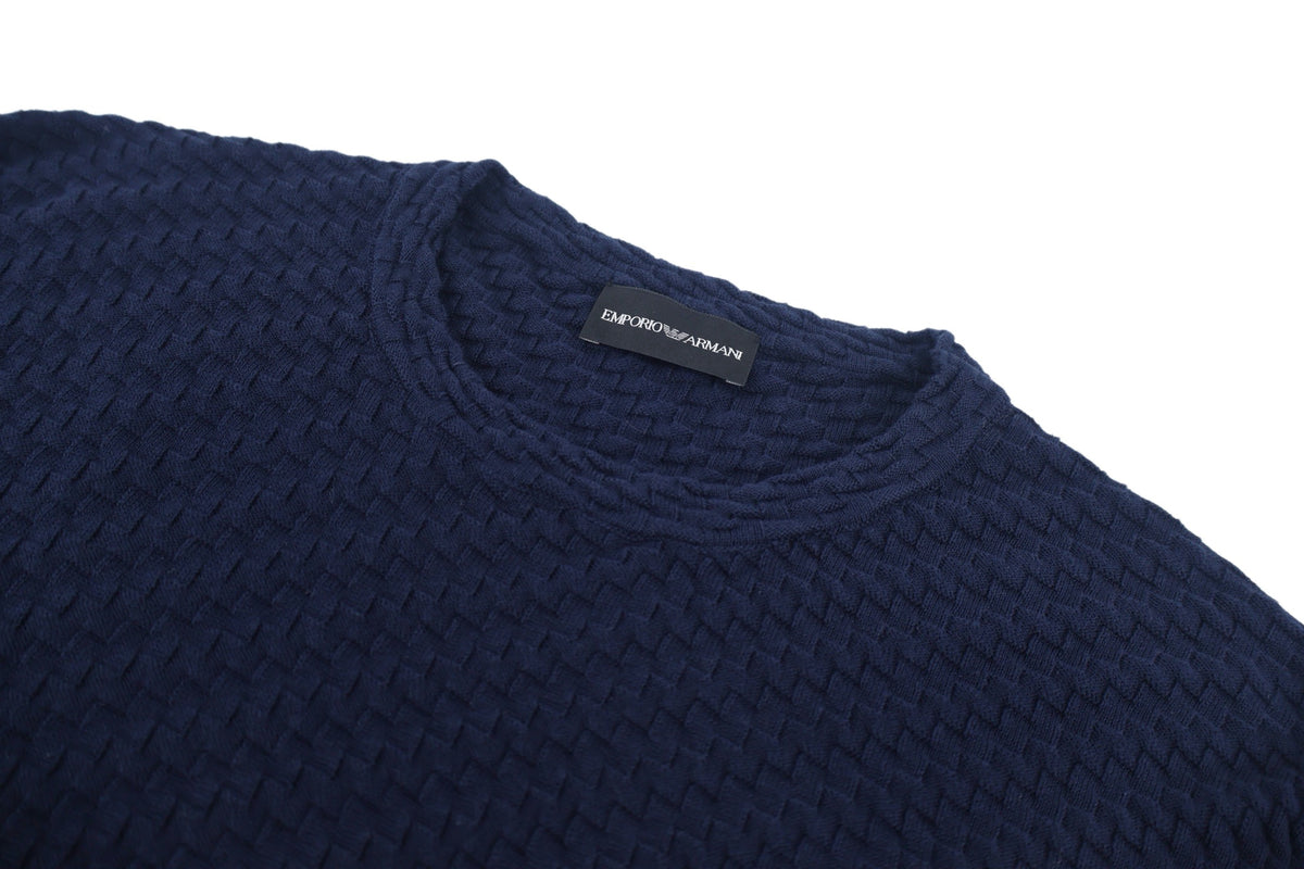Emporio Armani Textured Knit Crew Neck Short‑Sleeve Top
