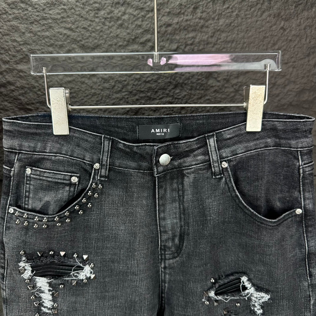 AMIRI Studded Multi‑Rip Distressed Slim‑Fit Denim Jeans