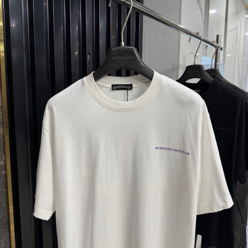 Chrome Hearts Gradient‑Script Distressed‑Trim Oversized Crew‑Neck T‑Shirt