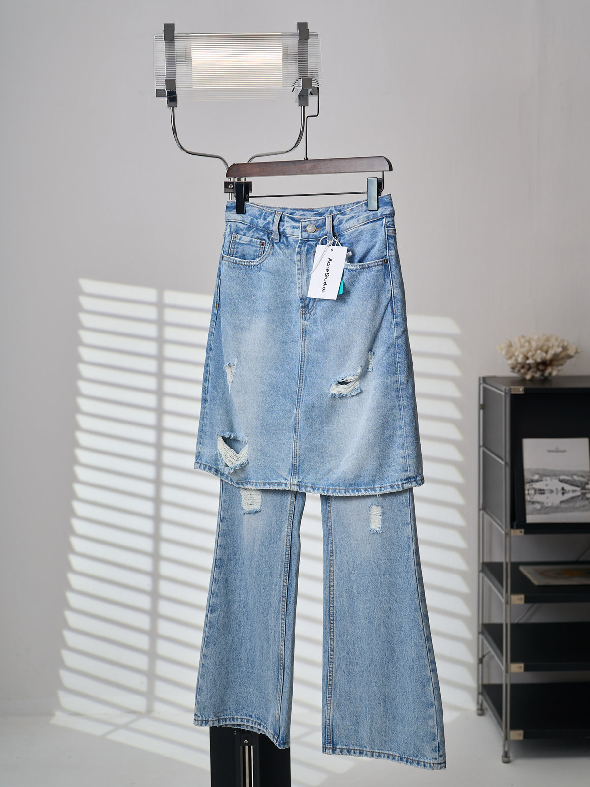 Acne Studios Distressed Layer‑Look Denim Skirt‑Trousers