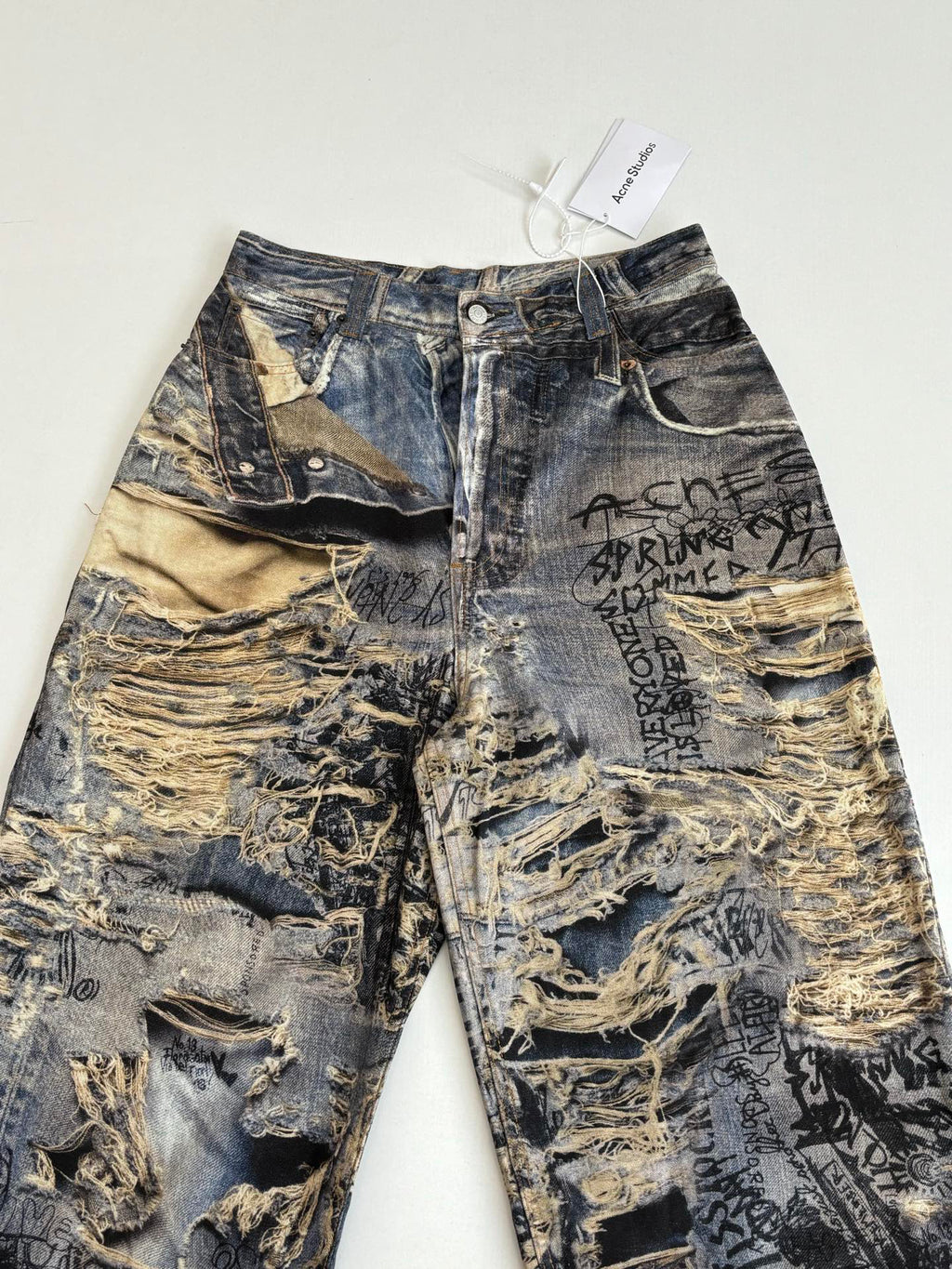 Acne Studios Graffiti‑Print Distressed Wide‑Leg Jeans
