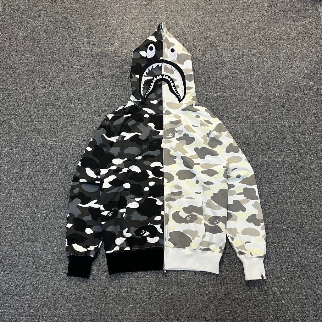 BAPE Yin-Yang Glow City Camo Shark Full-Zip Hoodie - Black × White