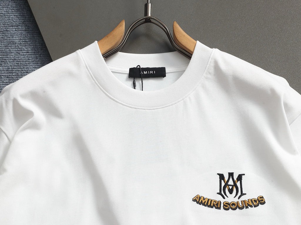 AMIRI Sounds Small Chest Logo Crew‑Neck Short‑Sleeve T‑Shirt