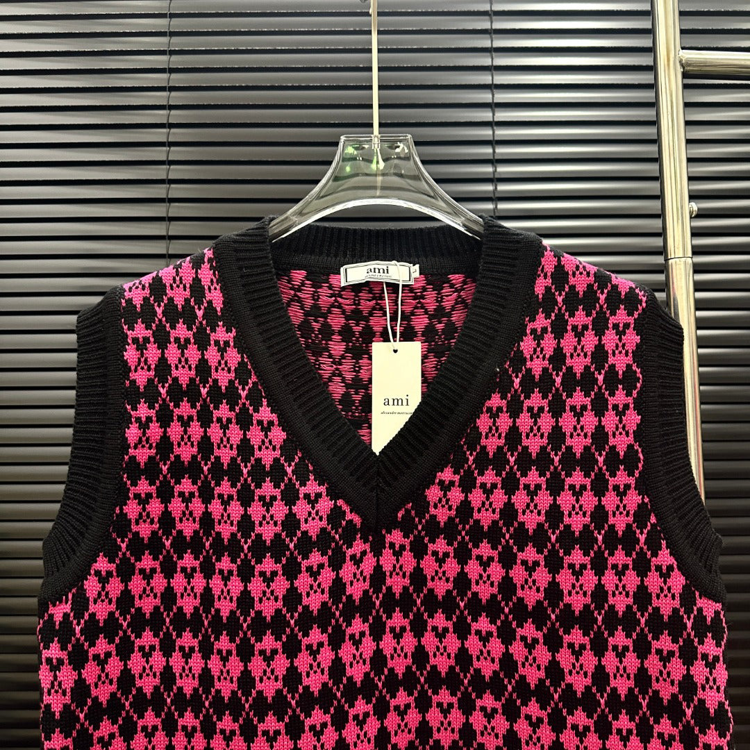 AMI Argyle Jacquard V‑Neck Knit Vest
