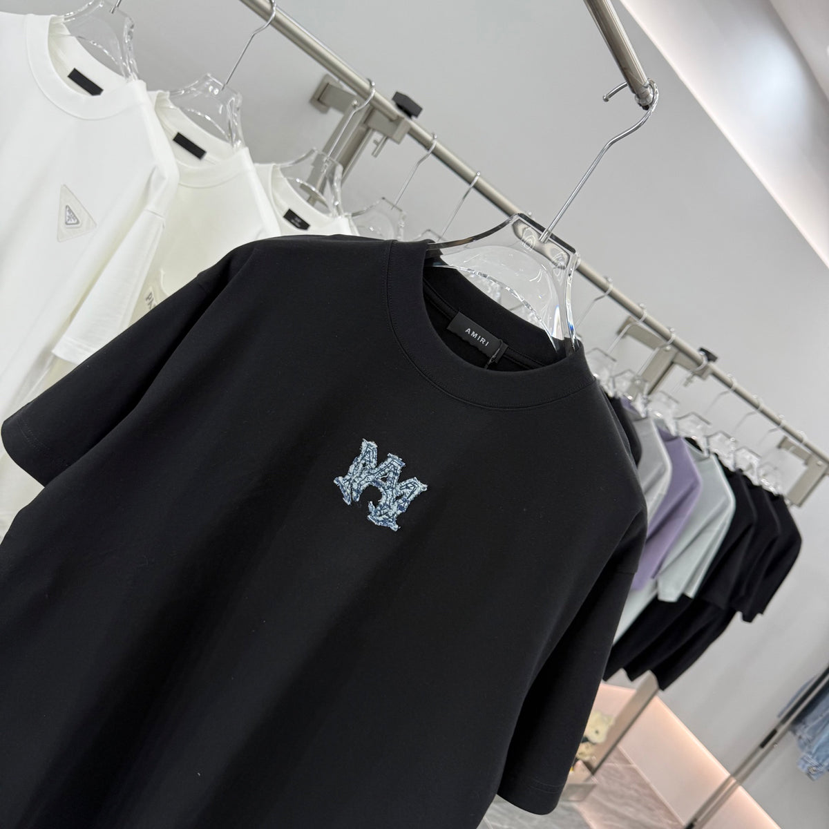 AMIRI Rhinestone Monogram Chest Logo Crew Neck Short‑Sleeve T‑Shirt