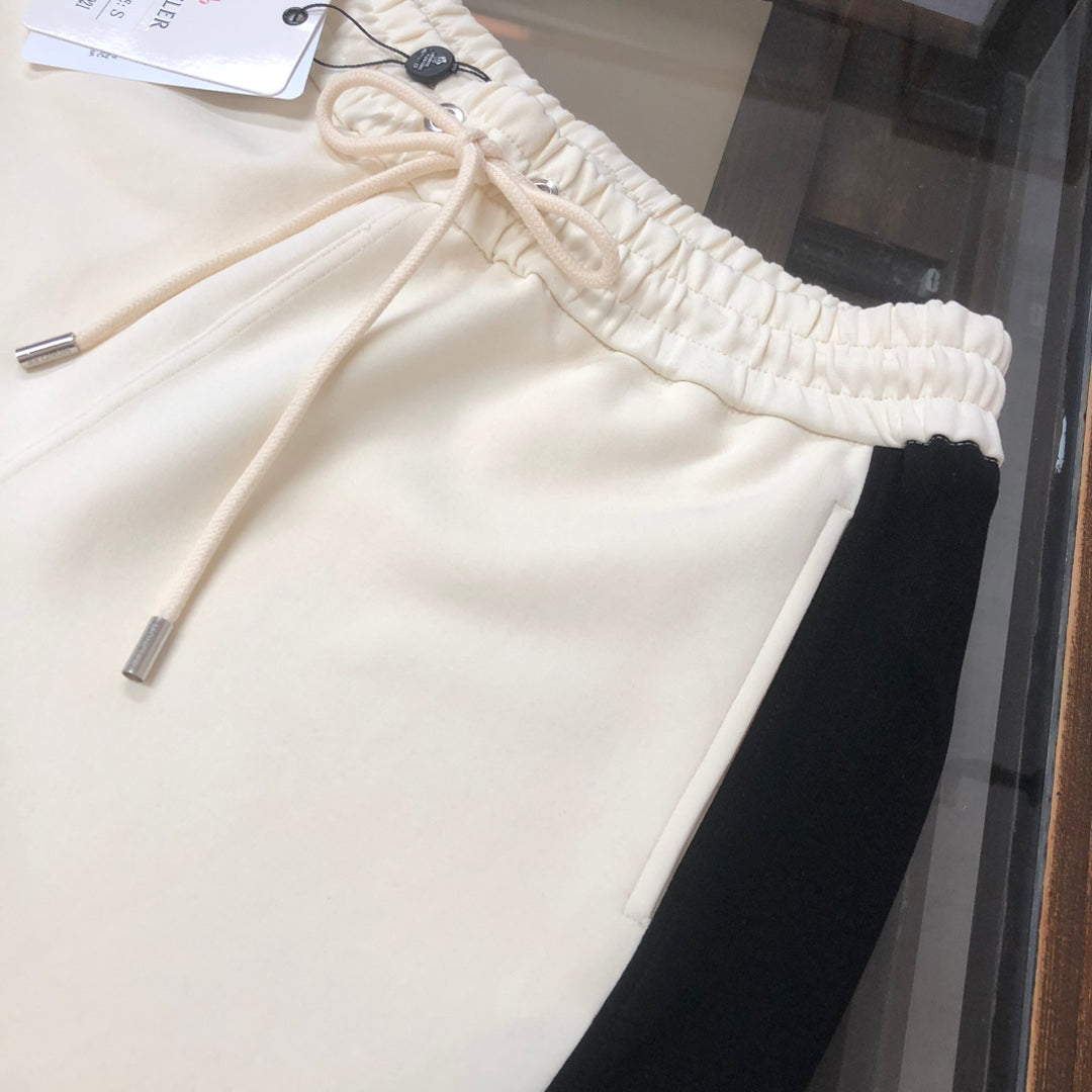 Moncler Side Stripe Knit Shorts Cream