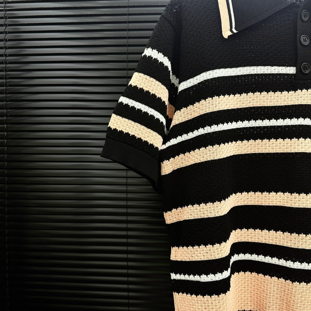 AMIRI Striped Knit Short‑Sleeve Polo Shirt