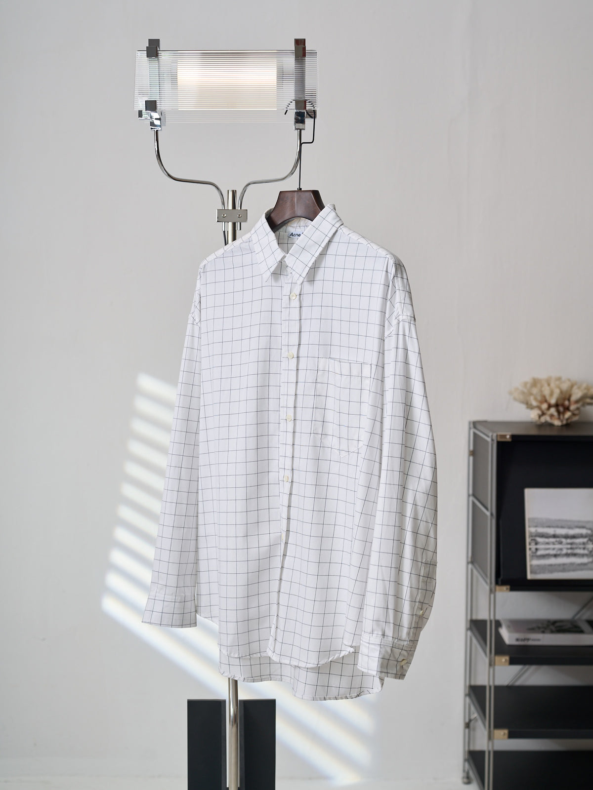 Acne Studios Grid‑Print Oversized Long‑Sleeve Shirt