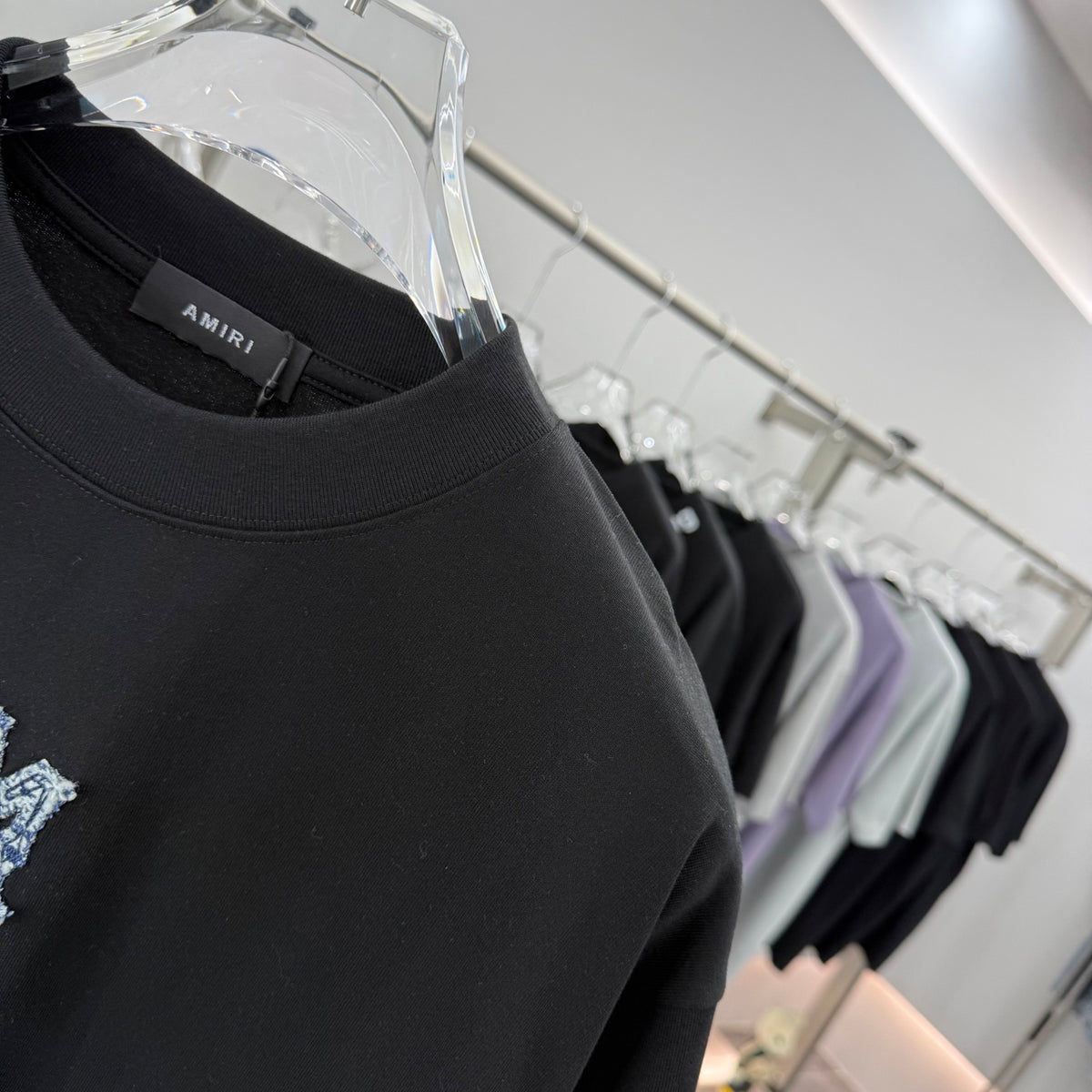AMIRI Rhinestone Monogram Chest Logo Crew Neck Short‑Sleeve T‑Shirt