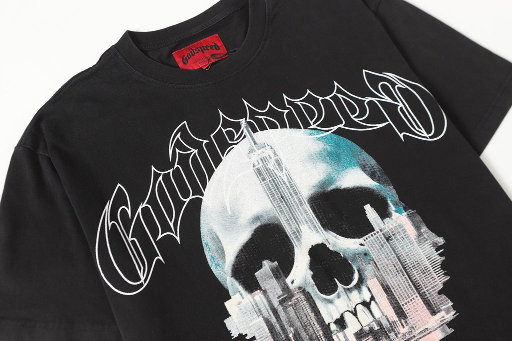 Godspeed NYC Skull Skyline Vintage Graphic Tee