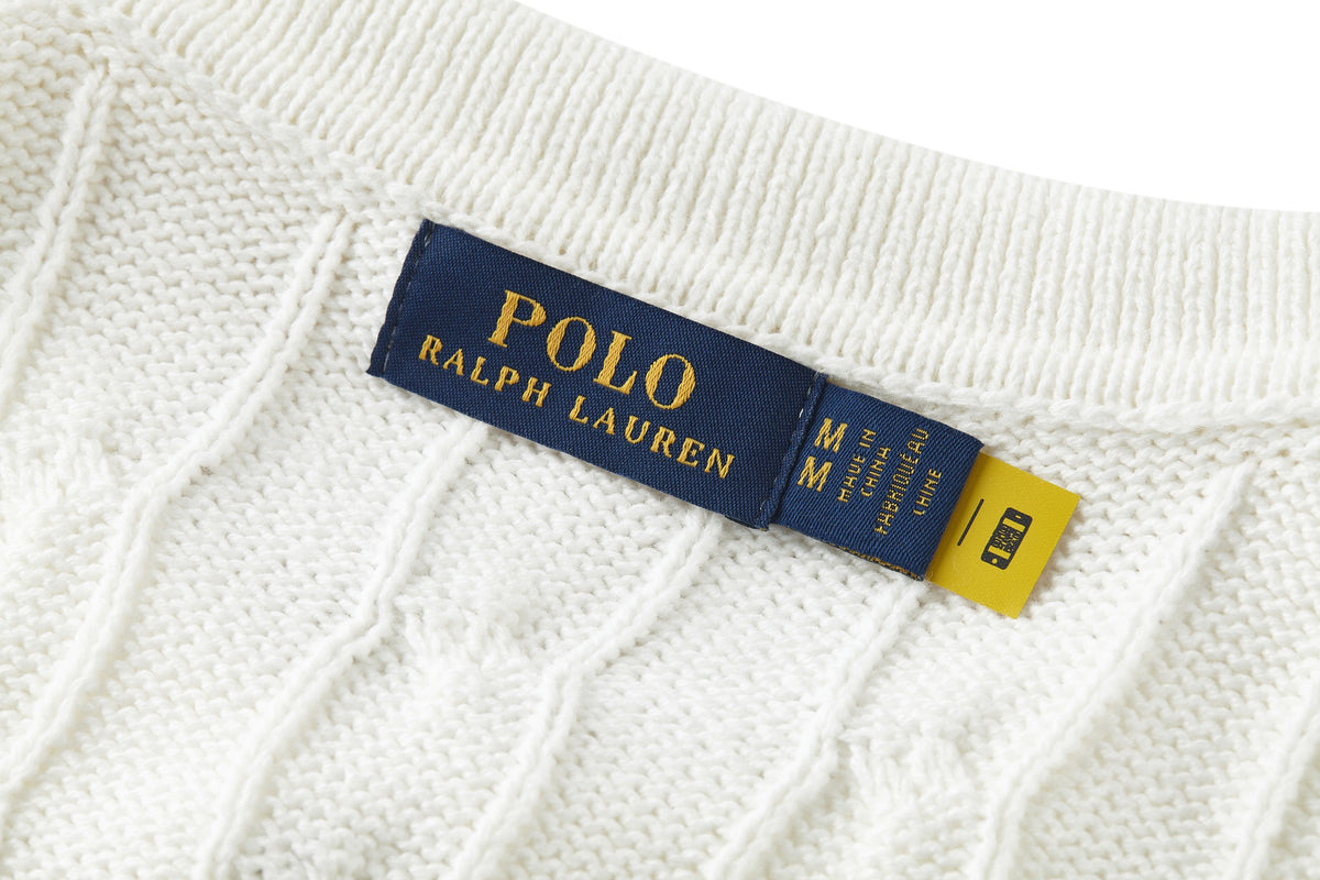 Polo Ralph Lauren Men’s Cable‑Knit Short‑Sleeve Polo Shirt With Navy Pony Embroidery