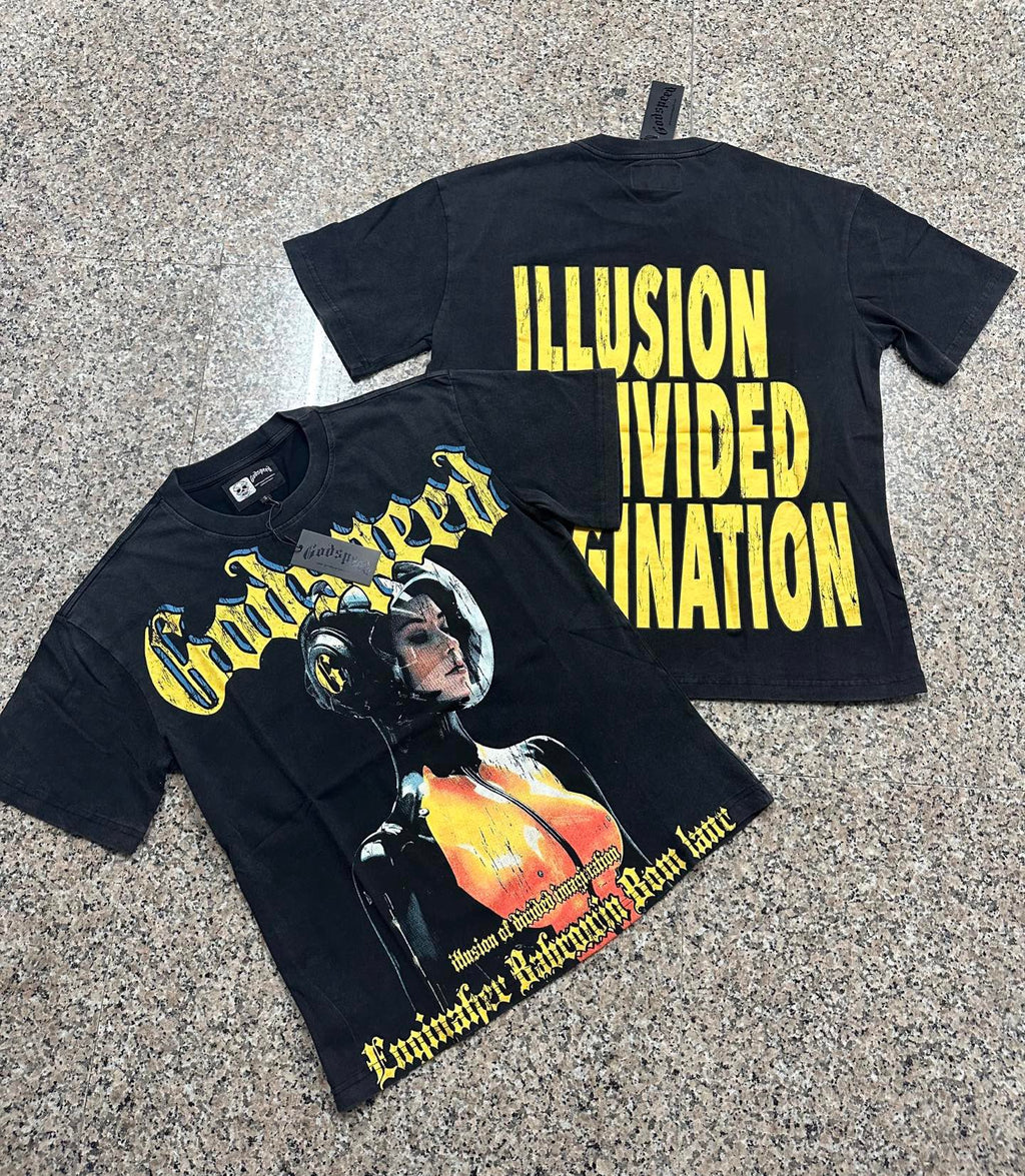 Godspeed Sci‑Fi Astronaut Woman Vintage Short‑Sleeve Tee (Black)