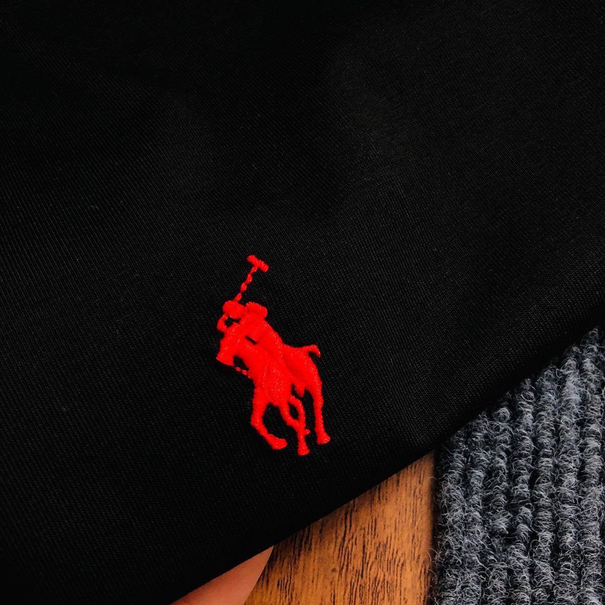 Men's Cotton Crew Neck Short‑Sleeve T‑Shirt, Red Pony Chest Embroidery