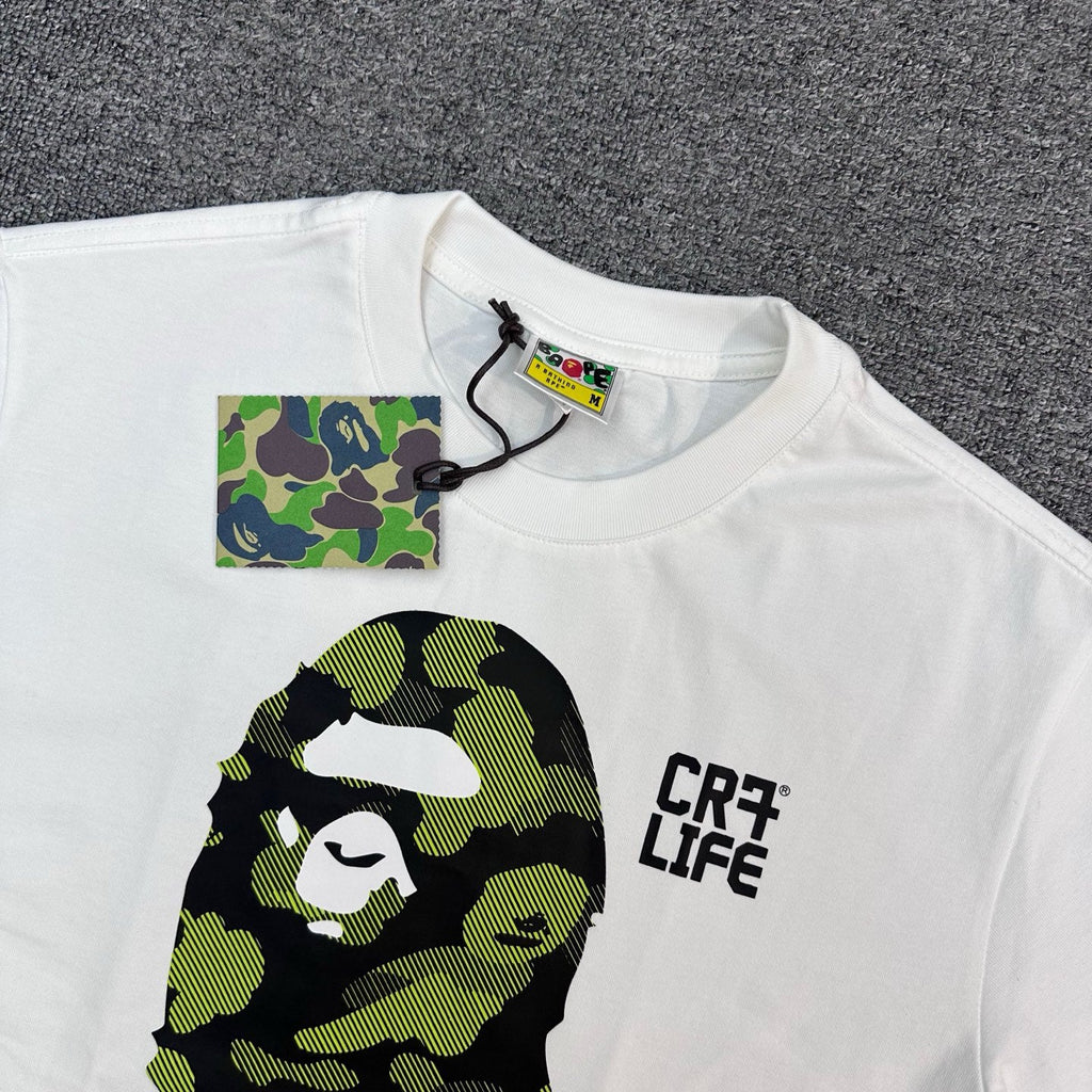 BAPE × CR7 LIFE FW25 Halftone Green Camo Ape Head Oversized Heavyweight Unisex T-Shirt