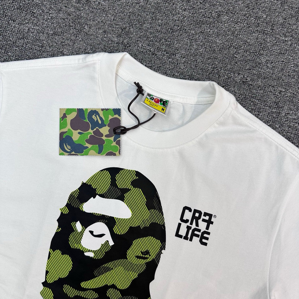 BAPE × CR7 LIFE FW25 Halftone Green Camo Ape Head Oversized Heavyweight Unisex T-Shirt