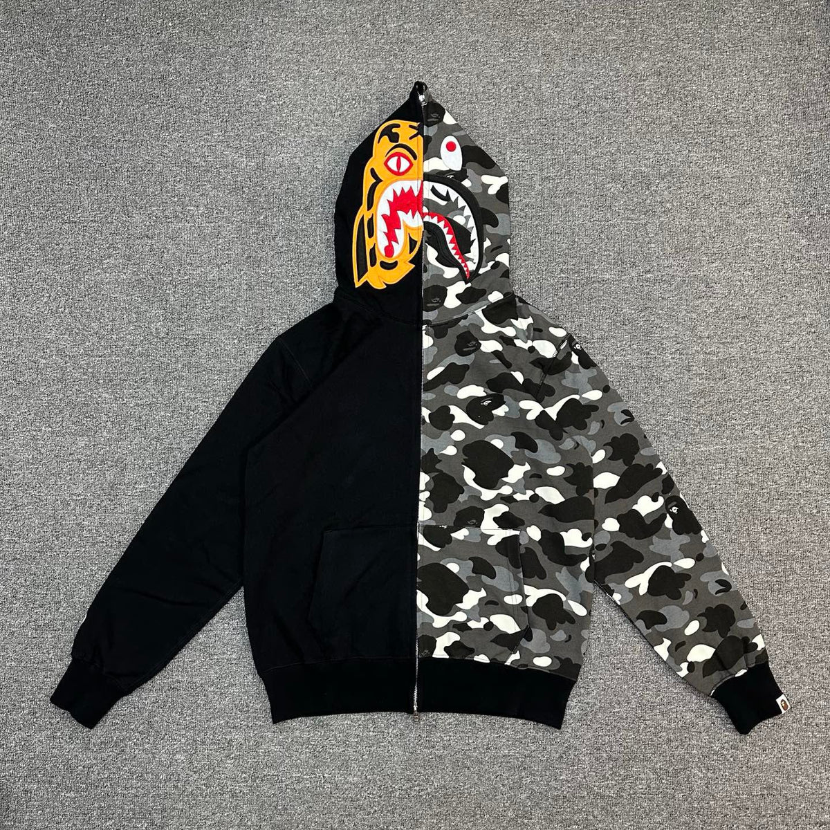 BAPE FW25 City Camo Glow-in-the-Dark Shark Full-Zip Hoodie - White / Black
