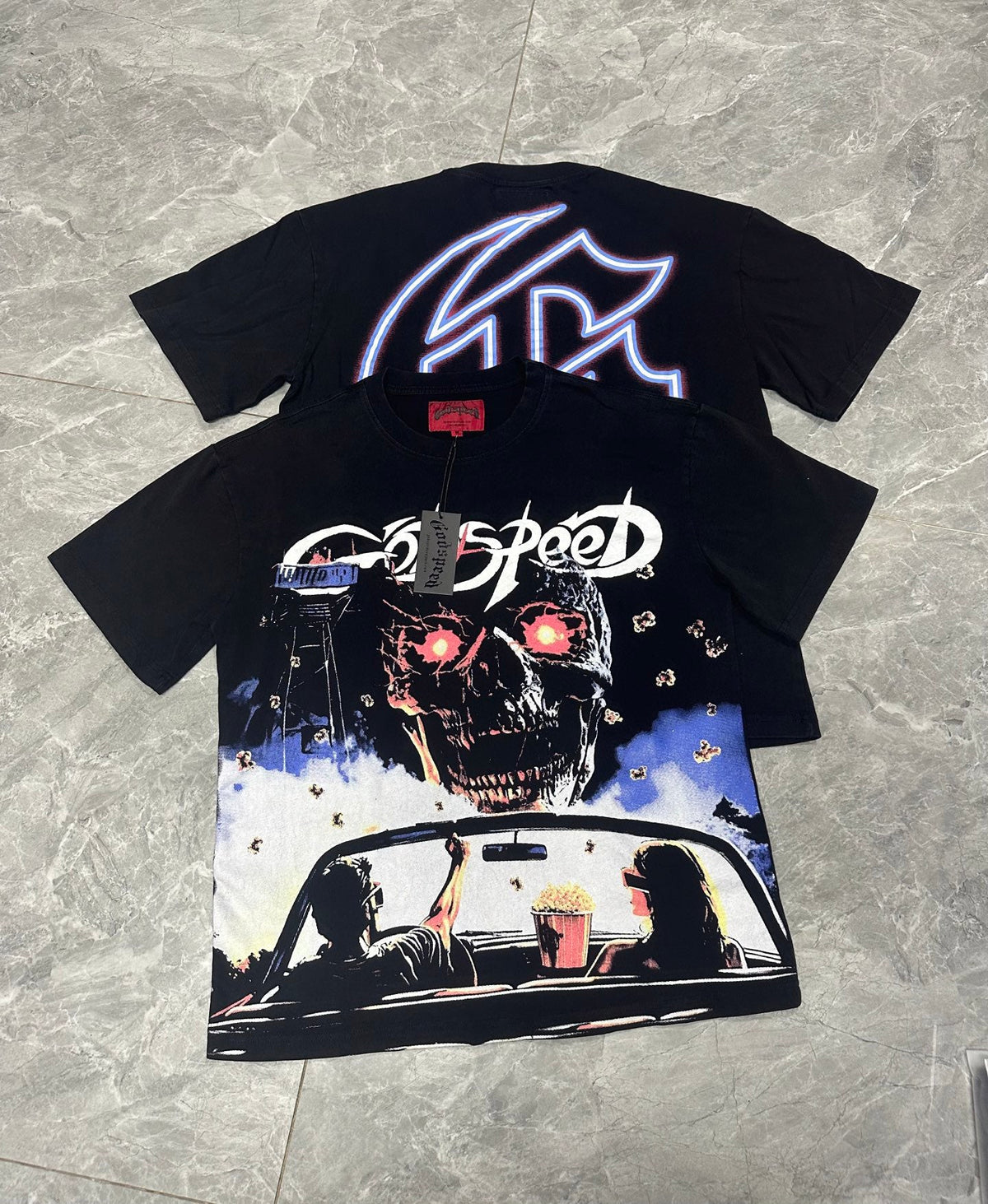 Godspeed Drive‑In Movie Skull Vintage Graphic Tee