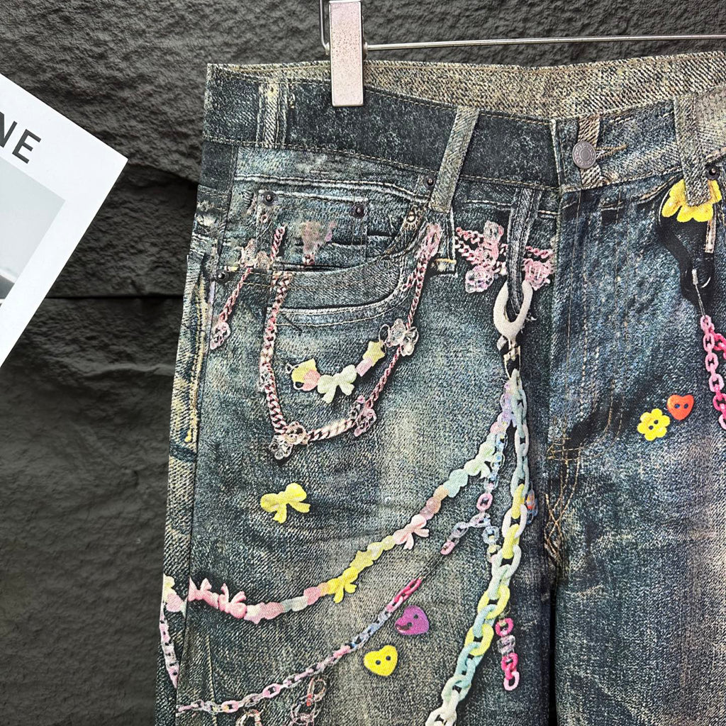 Acne Studios Colorful Chain‑Ornament Wide‑Leg Jeans