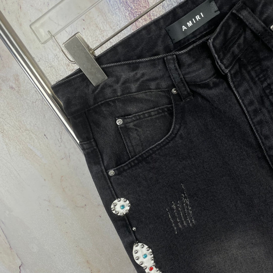 AMIRI Ornamental Stud Embellished Flared Denim Jeans