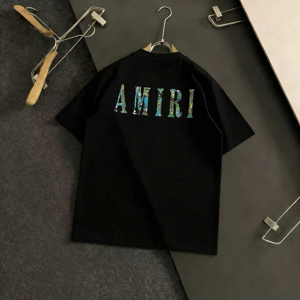 Amiri Camo Monogram Chest Graphic Crew‑Neck Short‑Sleeve T‑Shirt
