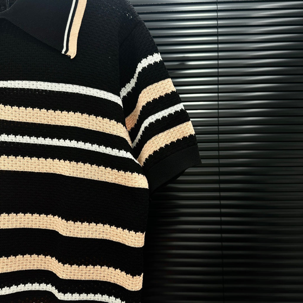 AMIRI Striped Knit Short‑Sleeve Polo Shirt