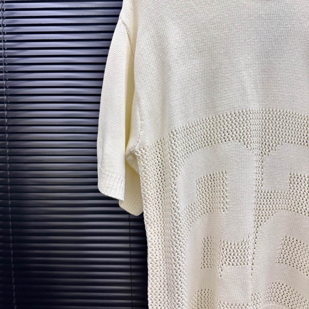 AMIRI Number Motif Mesh Knit Short‑Sleeve Sweater