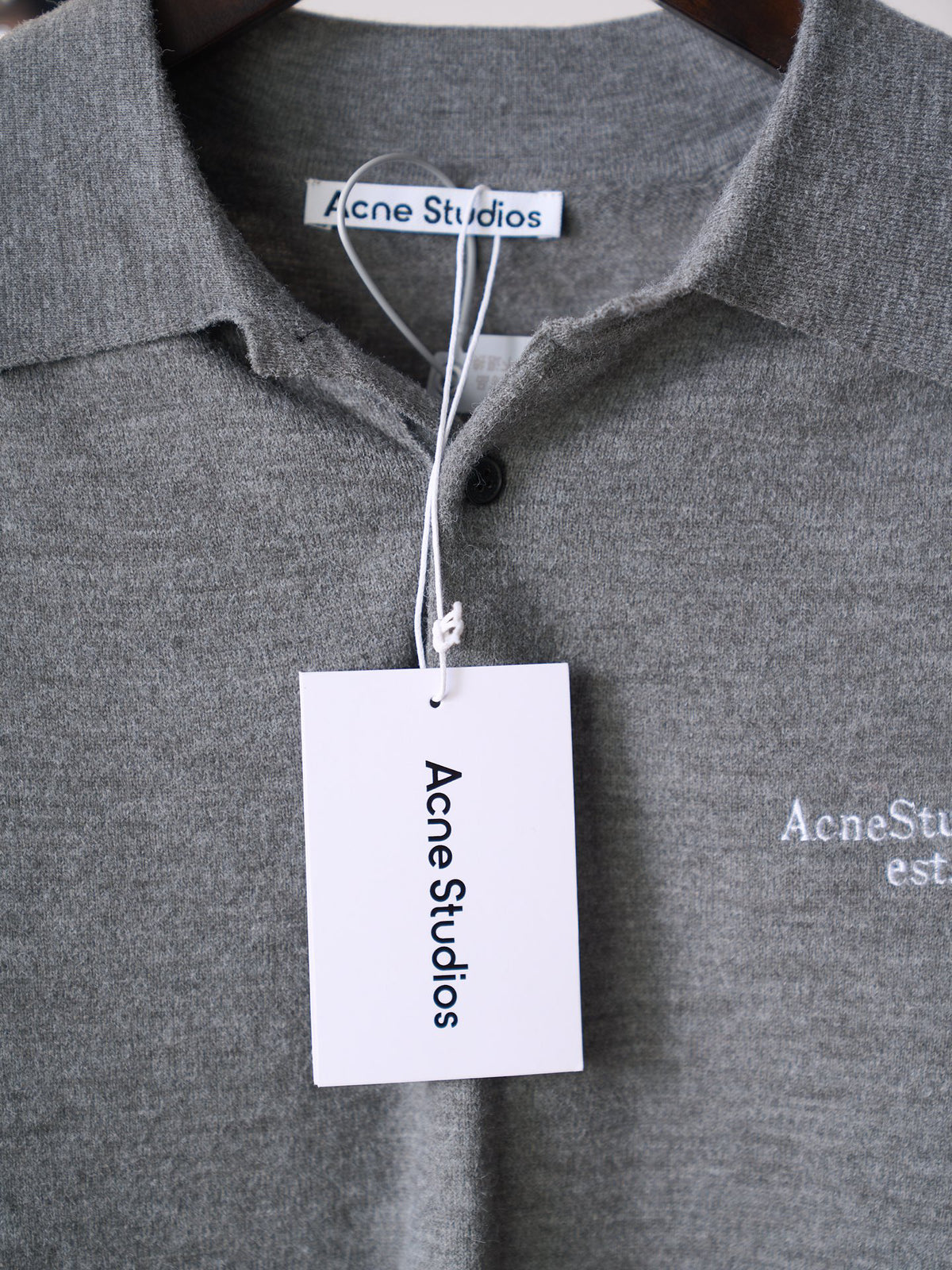 Acne Studios Est.1996 Embroidered Long‑Sleeve Knit Polo Shirt