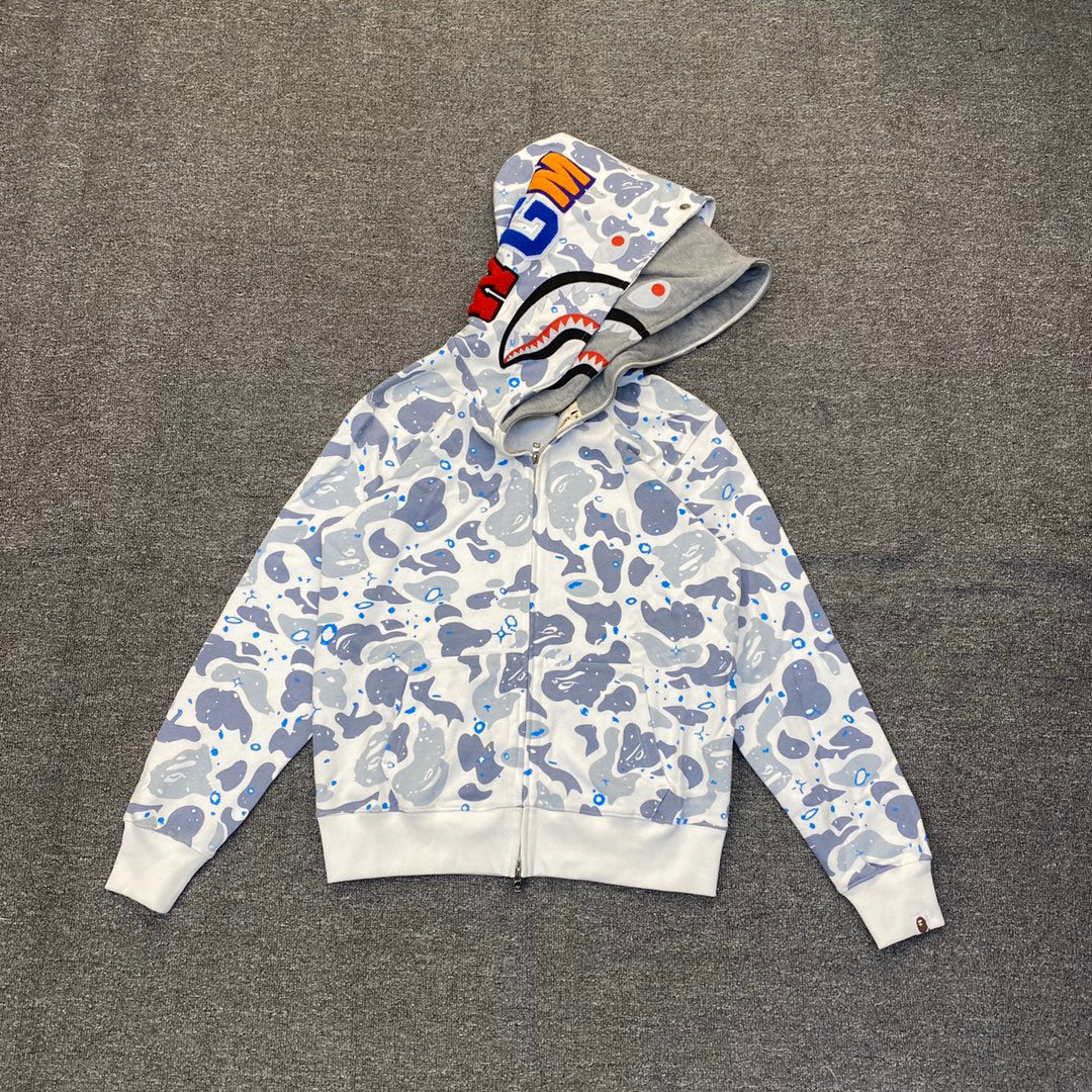BAPE 21SS Space Camo Shark Full-Zip Double Hood Hoodie — Glow-in-the-Dark