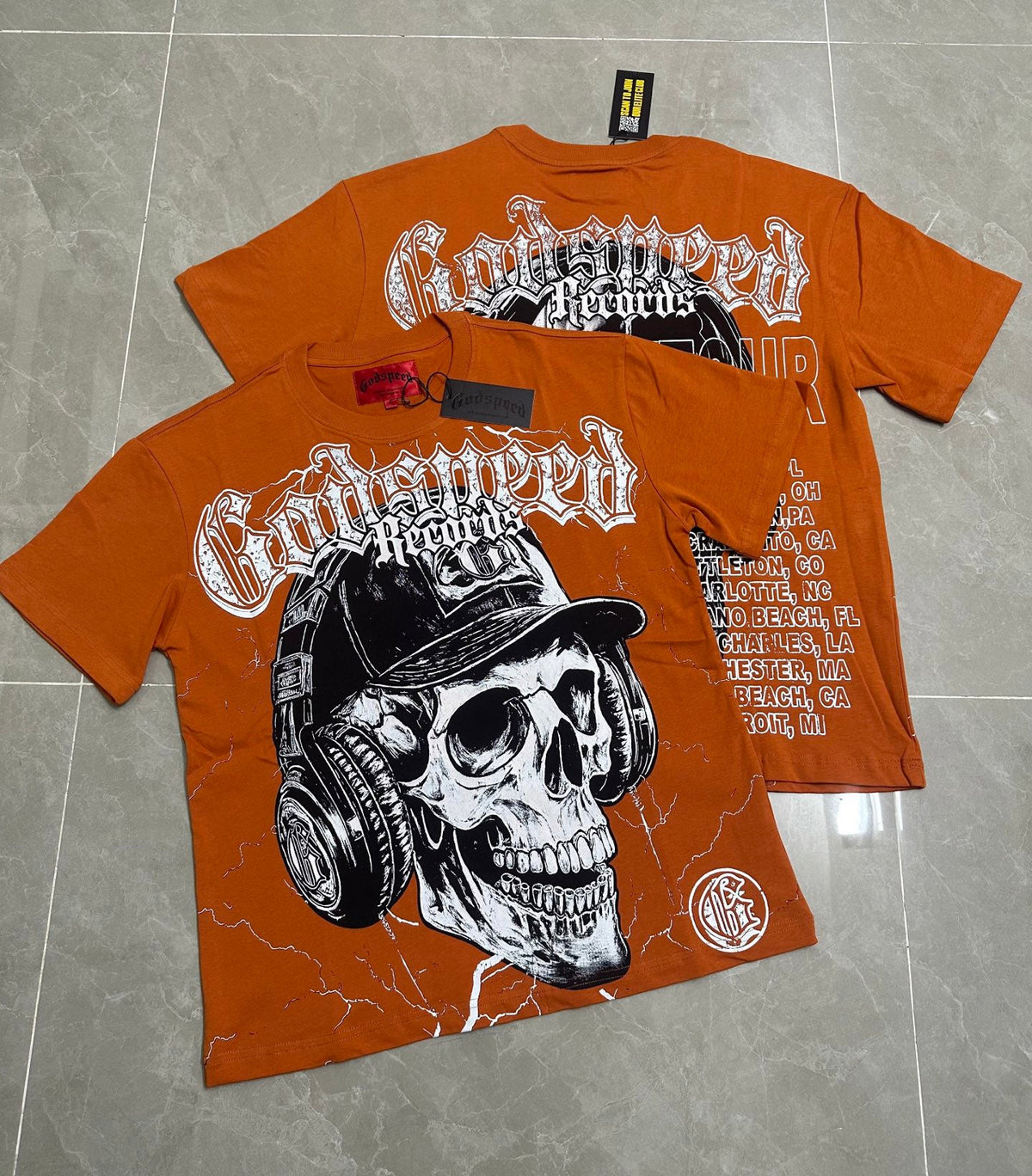 Godspeed Records Headphone Skull Short Sleeve Tee (Rust Orange)