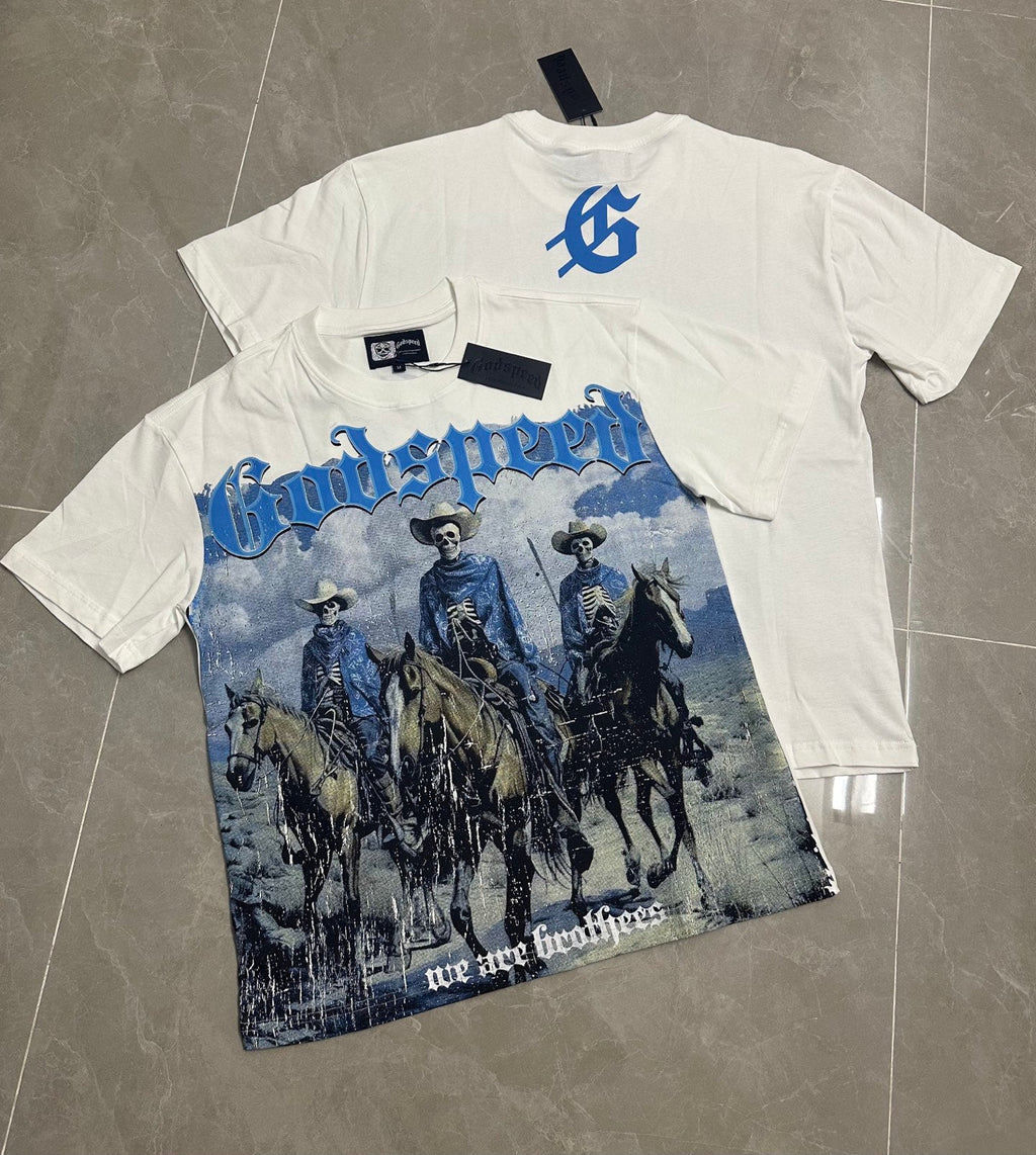 Godspeed Western Cowboy Skeleton Riders Short Sleeve Tee (White)