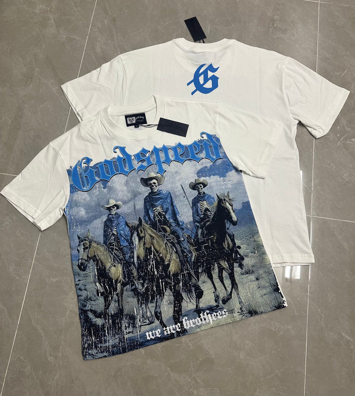 Godspeed Western Cowboy Skeleton Riders Short Sleeve Tee (White)