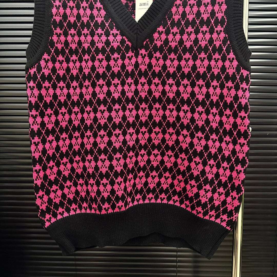 AMI Argyle Jacquard V‑Neck Knit Vest