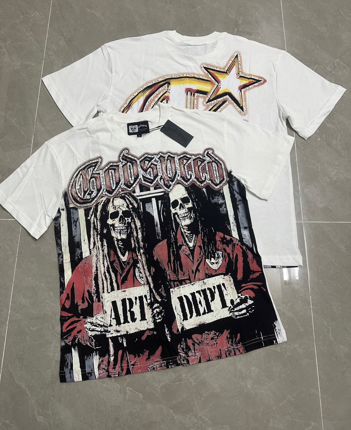 Godspeed Art Dept Mugshot Skeletons Short Sleeve Tee (Vintage White)