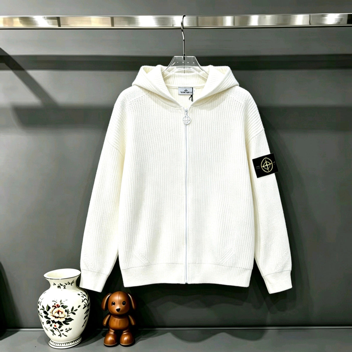 Stone Island Full-Zip Knit Hoodie Chunky Rib - Pink / Gray / Blue / Black / White