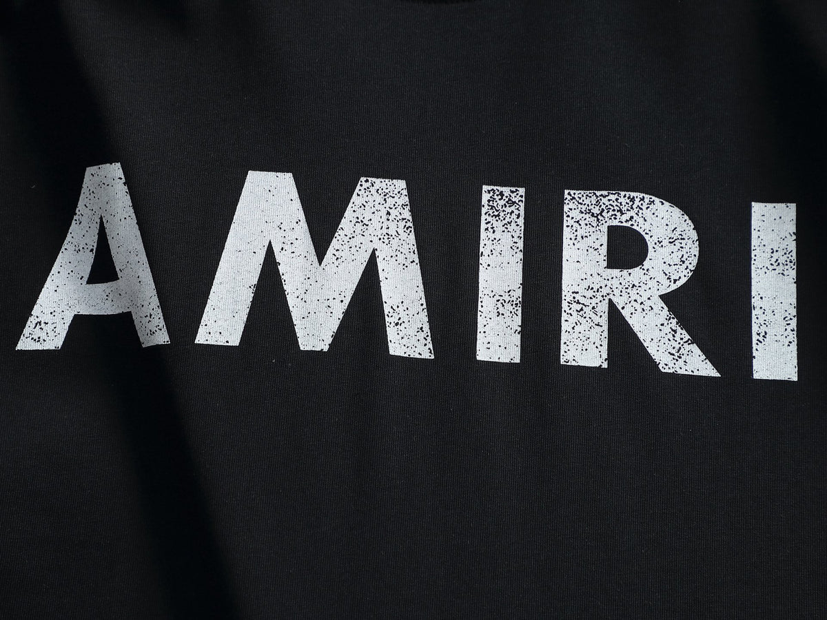 AMIRI Distressed Bold Logo Crew Neck Short‑Sleeve T‑Shirt