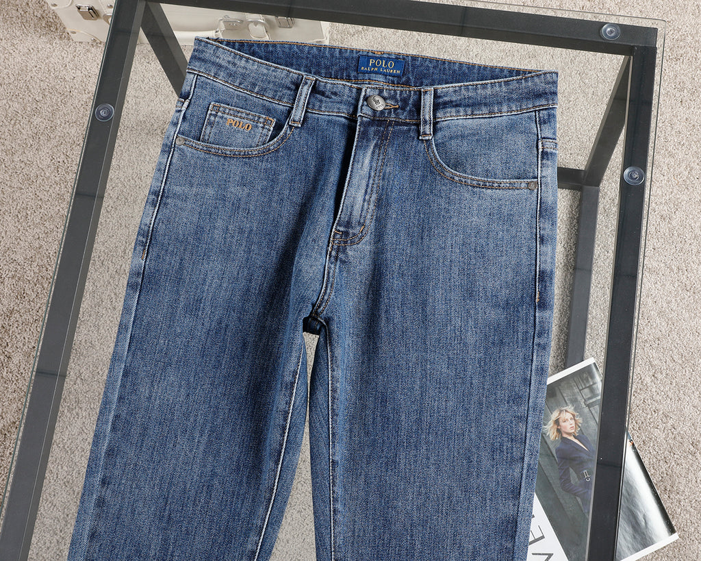 Men's Classic Straight‑Leg Denim Jeans Vintage Washed Casual Blue Pants