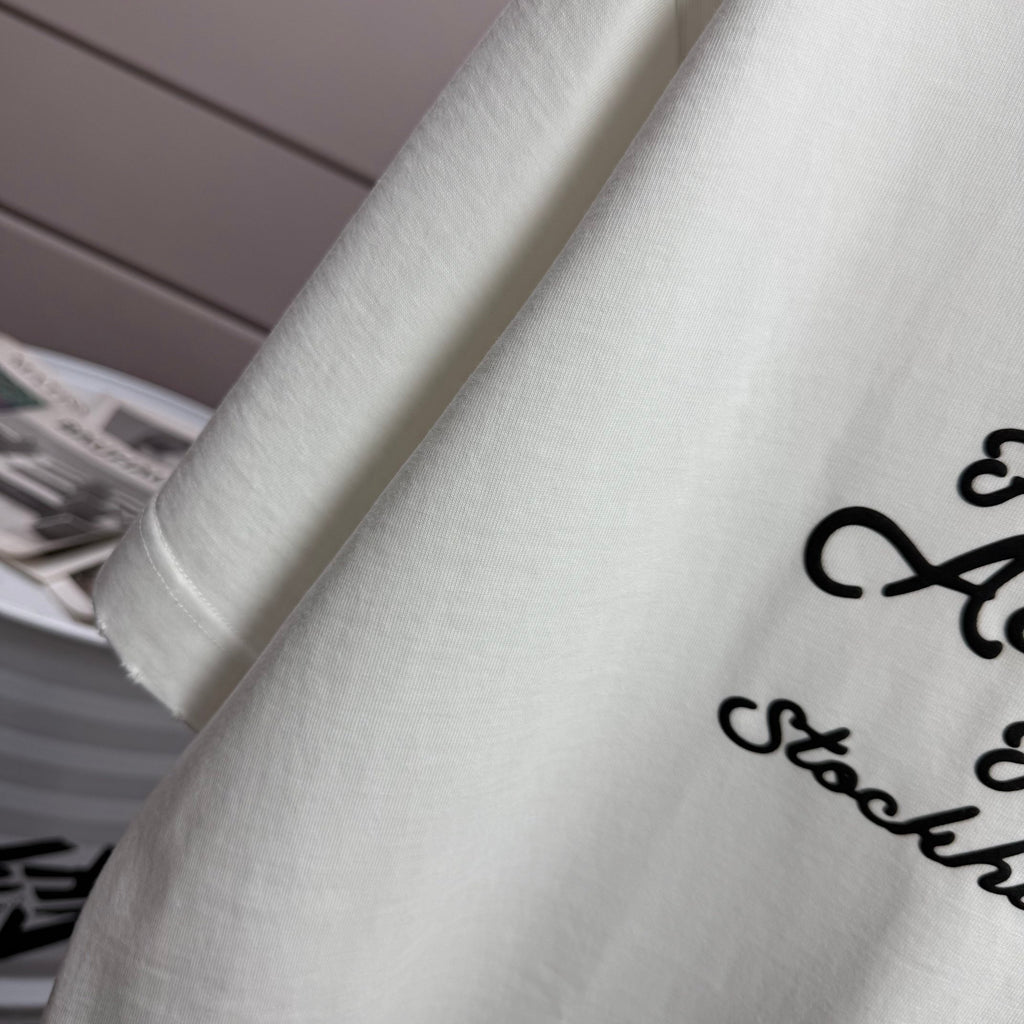 Acne Studios Fairy‑Tales Cursive‑Text Distressed‑Trim Crew‑Neck Short‑Sleeve T‑Shirt