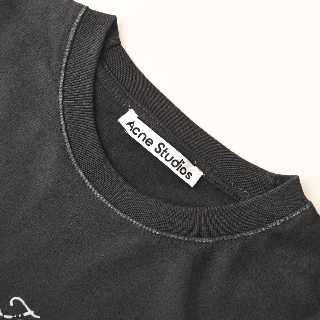Acne Studios Vintage Script‑Print Oversized Crew‑Neck T‑Shirt