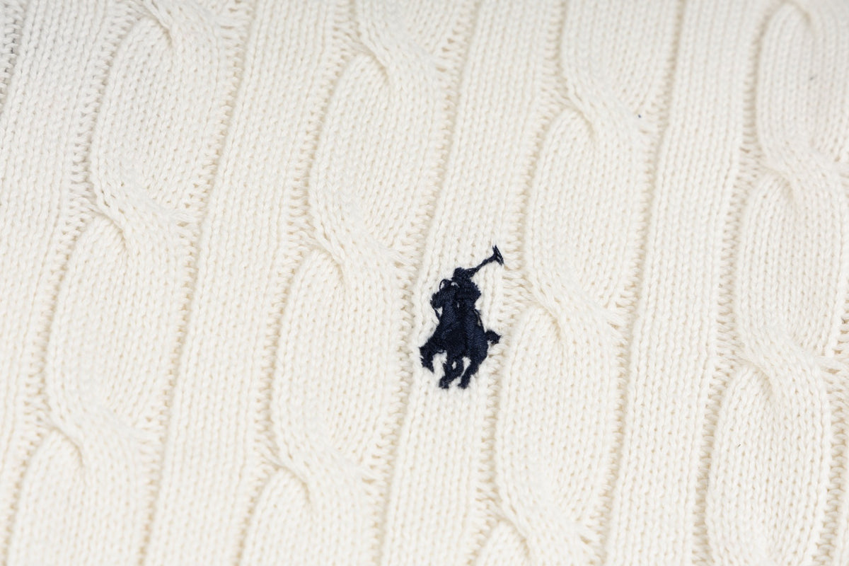 Ralph Lauren Men's Full‑Zip Cable Knit Stand Collar Cardigan Sweater With Navy Pony Logo