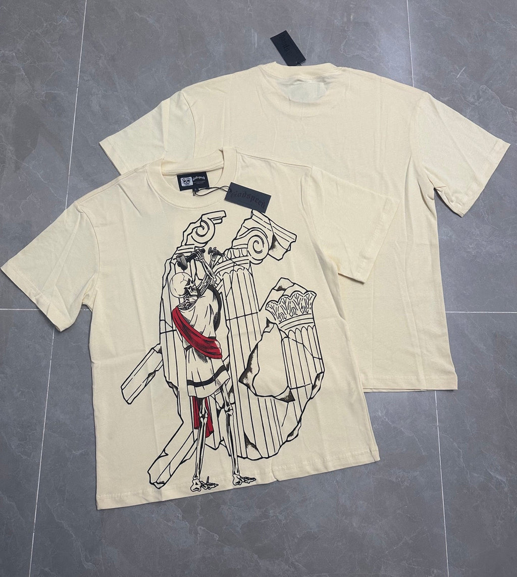 Godspeed Skeleton Roman Sculptor Vintage Short‑Sleeve Tee (Cream)