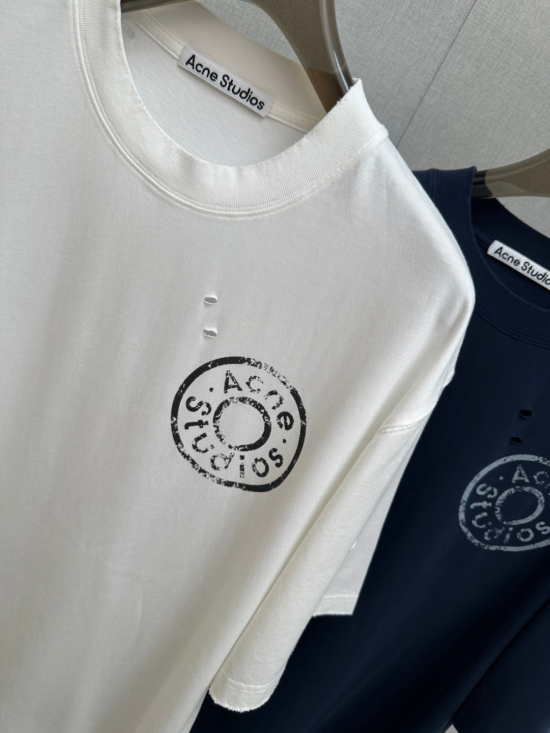 Acne Studios Circular Stamp‑Print Distressed Crew‑Neck Short‑Sleeve T‑Shirt,