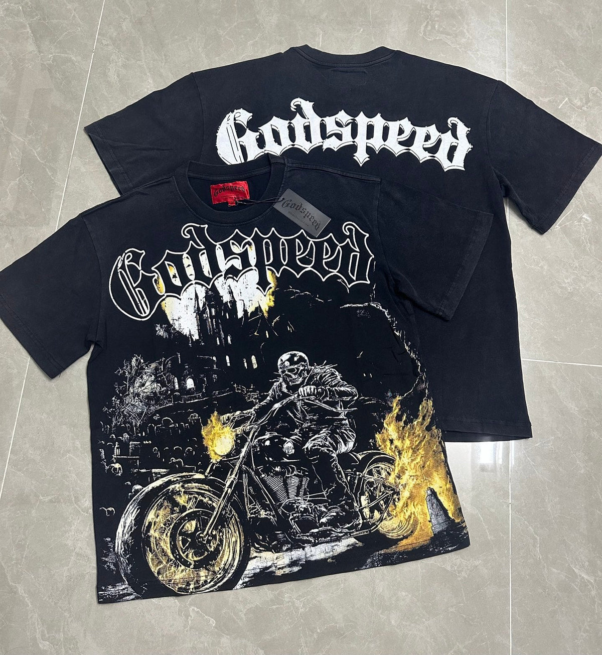 Godspeed Ghost Rider Biker Short Sleeve Tee (Washed Black)