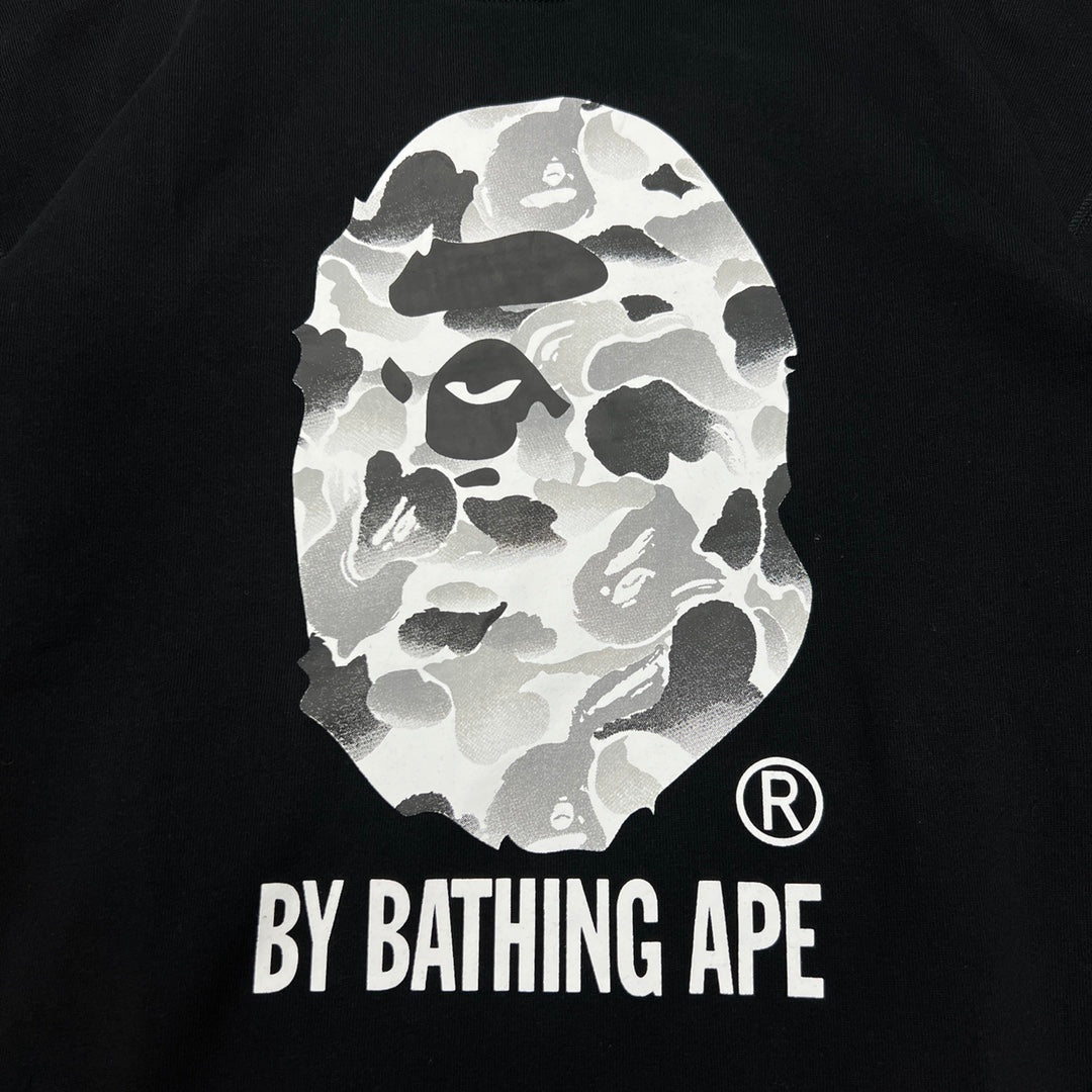 BAPE 11th Anniversary Ink Wash Camo Ape Head "By Bathing Ape" Crewneck Sweatshirt - Gray / Black