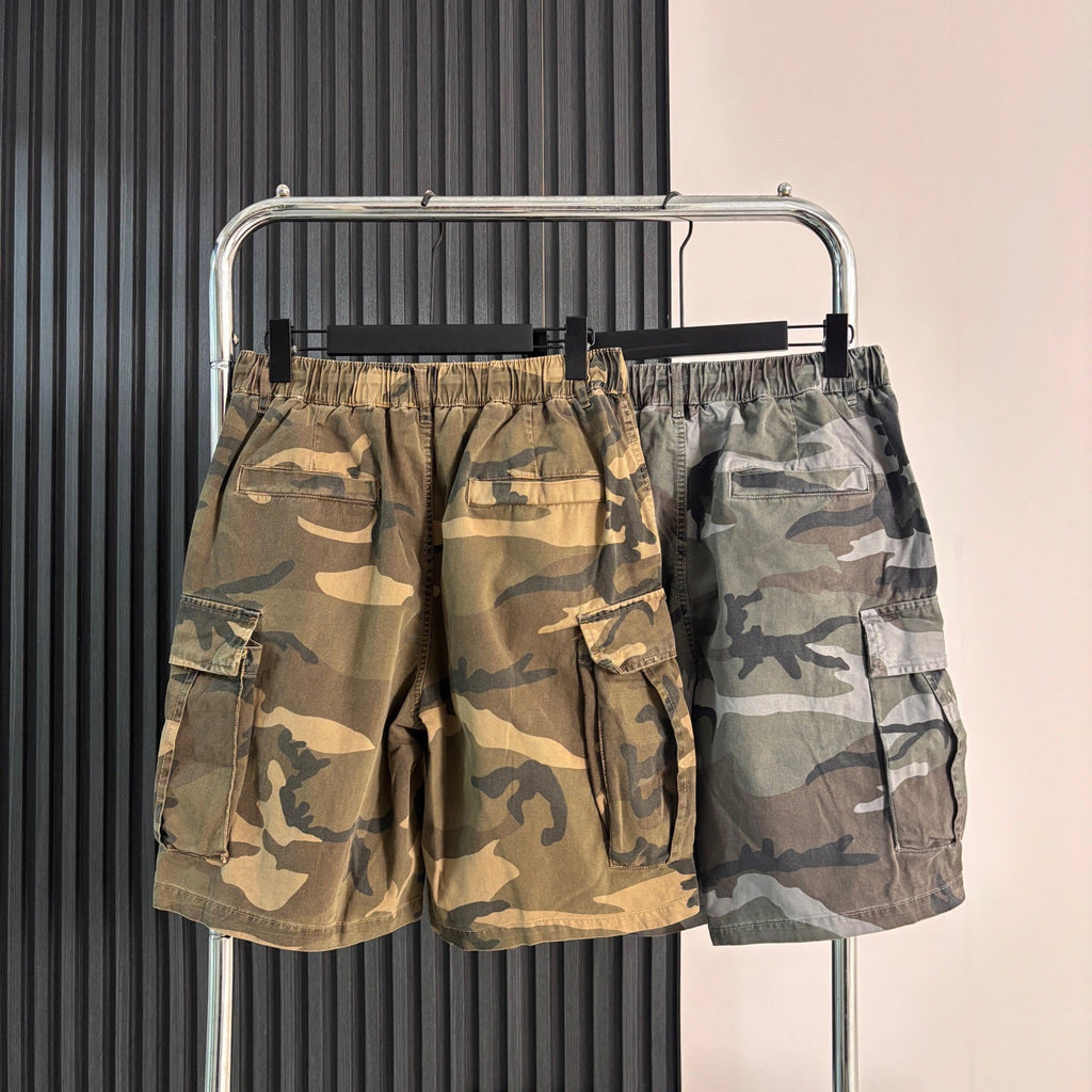 Stone Island Vintage Camouflage Cargo Shorts with Flap Pockets and Compass Badge