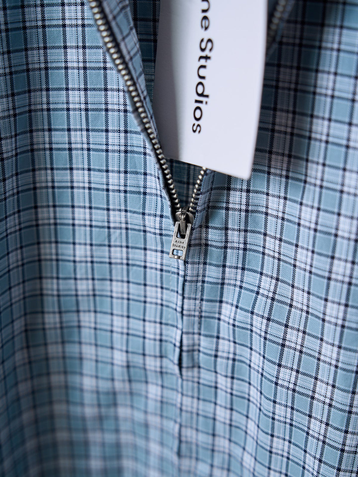 Acne Studios Blue Gingham Zip‑Up Hooded Jacket
