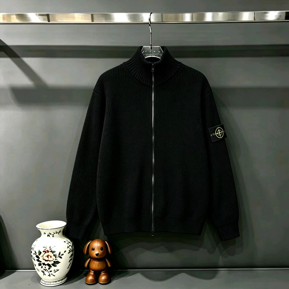 Stone Island Full-Zip Mock Neck Fine Rib Knit Jacket